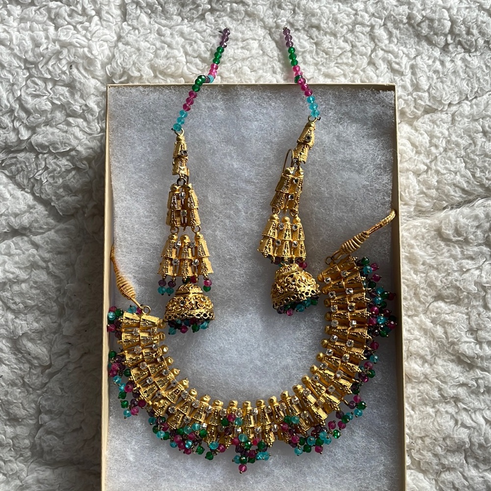 Gold Multicolor Indian Pakistani Bridal Jewelry Set